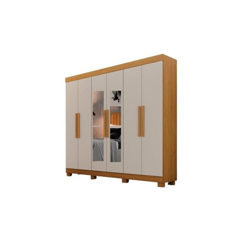 Guarda-Roupas 6 Portas 2 Gavetas Delta com Espelho Cinamomo/Off White