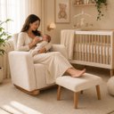 Ver mais imagens de Poltrona Amamentação Mamãe em Balanço + Puff Tecido Bouclé Bege