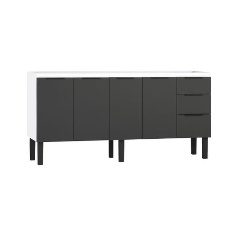 Gabinete de Cozinha 174cm Armário Aço 4 Portas e 3 Gavetas:Preto
