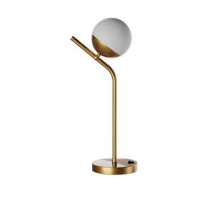 Abajur Luminária de Mesa Quarto ou Sala Inclinado Dourado com Vidro Globo Fosco 12cm com Lâmpada