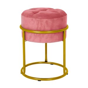 Puff Decorativo Estofado Capitonê Cores em Ferro Dourado:rosa Chiclete