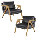 Ver imagem 1 de Kit 02 Poltronas Decorativa Sala Pietra Estrutura Madeira L02 Couríssimo Preto Brilho - Lyam Decor