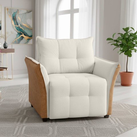 Cadeira Decorativa Poltrona Boston para Sala Bouclé e Corino:bege Claro