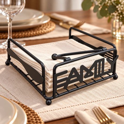 Porta Guardanapo de Mesa Preto Fosco com Peso Suporte Preto