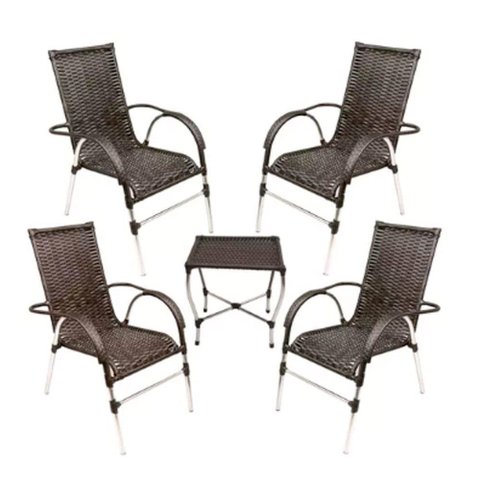 Kit 4 Cadeiras Poltrona e Mesa de Centro Vênus Trama