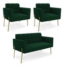 Ver imagem 1 de Namoradeira e 2 Poltronas Pé de Ferro Dourado Elisa Bouclê Verde D03 - D'Rossi