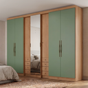 Ver imagem 1 de Guarda-Roupa Casal com Espelho 7 Portas 8 Gavetas Freijó/Verde Sálvia 270cm Yescasa Absolut New