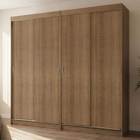 Conjunto 2 Guarda Roupas Casal Tokio 4 Portas de Correr MDP Rustic Madesa 218cm