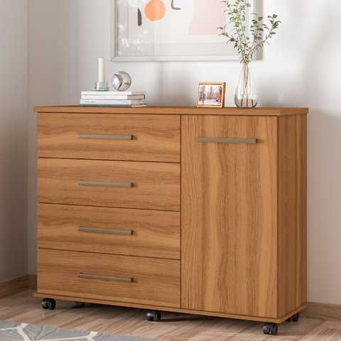Cômoda Flora 1 Porta 4 Gavetas 1,25 M - Comoda para Quarto - Demobile:amêndola
