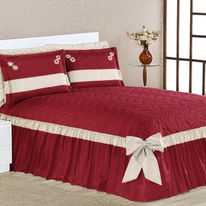 Cobre Leito Casal Queen Fiori Detalhes Laços 3pçs Vermelho