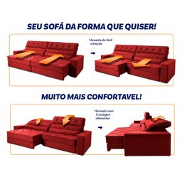 Sofá Retrátil Reclinável 230cm Ascari Suede Velut com molas Ensacadas - King House - 4