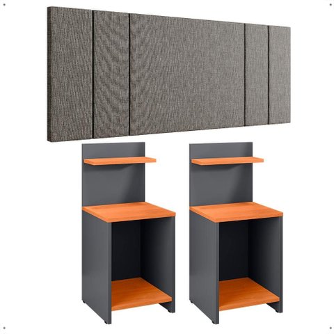 Kit 2 Mesinhas Cinza/cinamomo Prateleira Nicho Cabeceira Luana Suspensa Cama Casal 1,40 Linho - Rpm