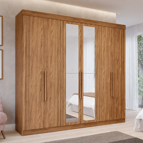 Guarda Roupa Maite 6 Portas 6 Gavetas e Espelhos MDF