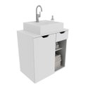 Ver imagem 1 de Gabinete Banheiro Suspenso Com Cuba Inclusa e 2 Nichos 60 cm Cor: Branco