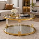 Ver imagem 2 de Mesa de Centro Redonda em Inox Dourado e Acrílico com Tampo em Vidro 40x60x52cm