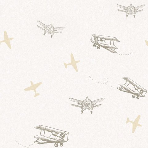 Papel de Parede Fofura Baby Avião Bege e Cinza Ff4037