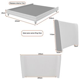 Cama Japonesa com Cabeceira Corea King Courino Caramelo / Bouclé Suave Off White - Sallar Home - 4