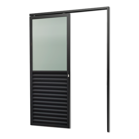 Porta de Correr Suspensa Meia Veneziana Meia Vidro Dir L.25 Preta 210x100 Brimak