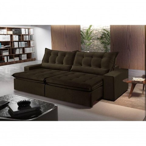 Sofá Montebello Retrátil e Reclinável 250cm com Pillow e Molas Ensacadas - Marrom