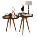 Ver imagem 3 de Kit 2 Mesas Lateral e Apoio Adnet Couro com Espelho 40cm Pés Palito Cor Marrom - Comprar Moveis em C