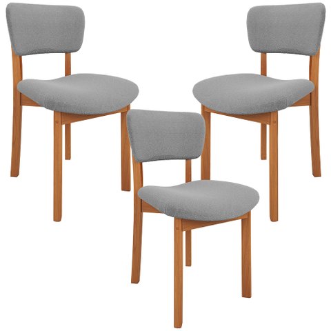 Kit 03 Cadeiras para Sala de Jantar Cozinha Living Estofada Dara L02 Bouclê Cinza - Lyam Decor