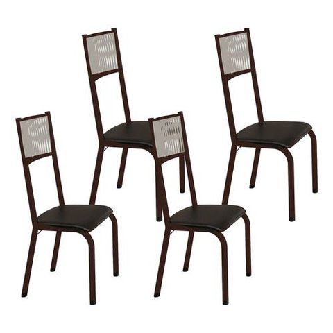 Kit 4 Cadeiras Sofia Corino Preto e Fibra Nautica Champanhe Tubo Marrom Cafe