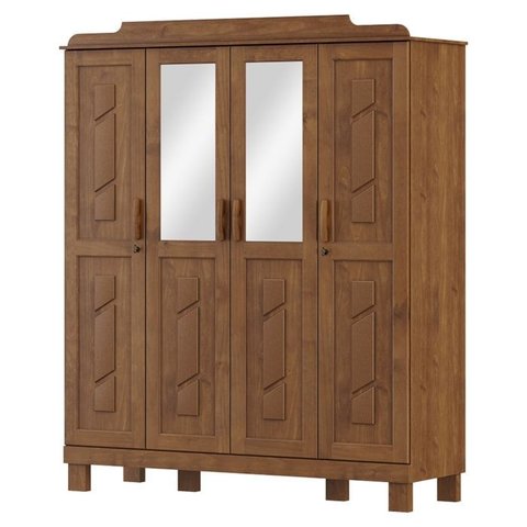 Guarda Roupa 4 Portas Espelho com Aplique 152 Cm 1272 Castanho Milani Store
