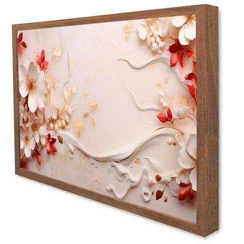 Quadro Decorativo Floral Luxo Flores em Moldura Caixa Tacolado Moldura Caixa 3cm Madeira sem Vidro 4