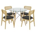Ver imagem 2 de Conjunto de Mesa de Jantar Vidro 90cm com 4 Cadeiras Rainer em Palha Natural Design
