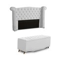 Ver imagem 1 de KIT + Cabeceira Com Recamier Baú Dunas Princesa em captonê 1,95 Casal Cama Box Branco Corino Dalaqua