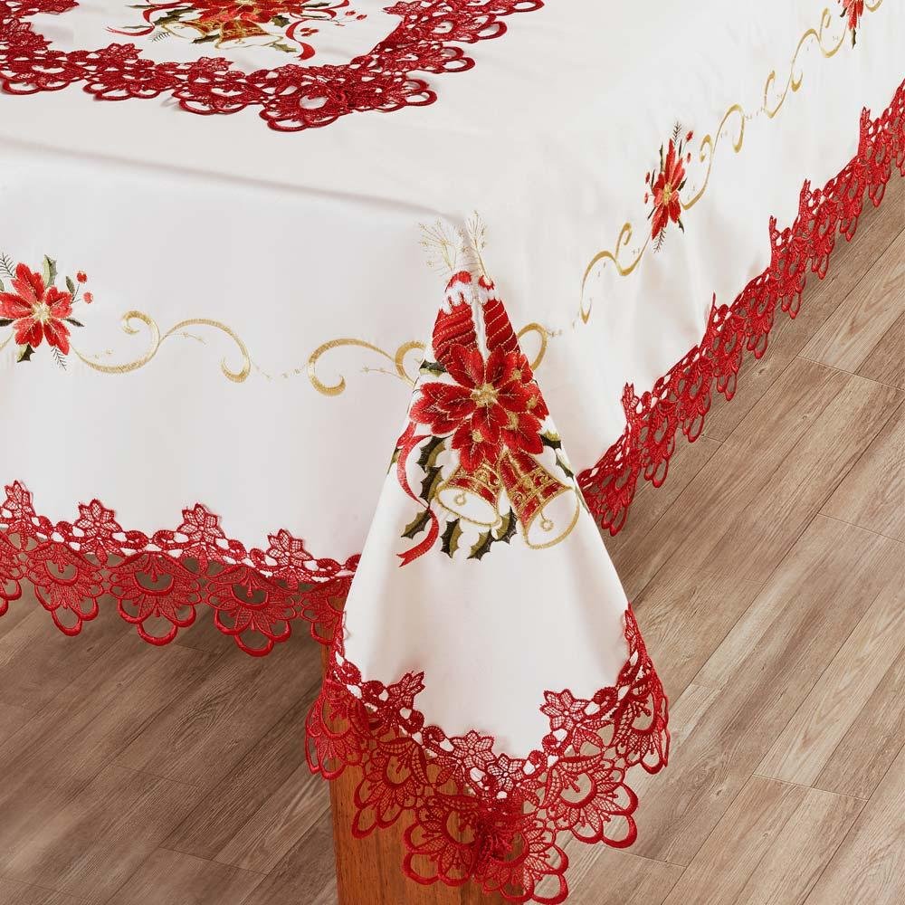 Toalha de Mesa Retangular 180x225cm Natal 103 - Rafimex Creme/vermelho