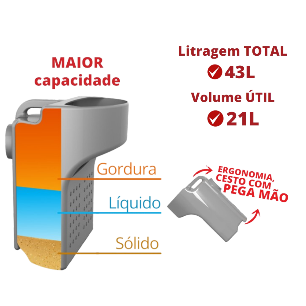 Super Caixa de Gordura 43 Litros com Cesto para Limpeza Cor Cinza Durín - 4