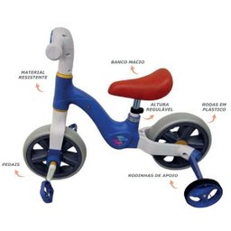 Triciclo Balance Bike Retro 2 em 1 Azul Unitoys - 2