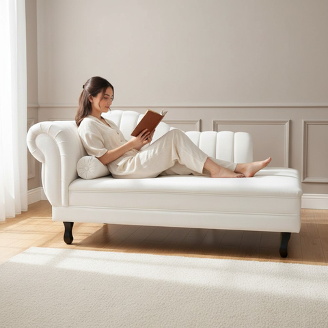 Recamier Decorativo Divã Amsterdã 147cm Lado Direito Couro Branco