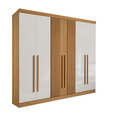 Guarda Roupa Casal Ripado 6 Portas 6 Gavetas da Vinci Cinamomo Off White 100% Mdf - D' Doro