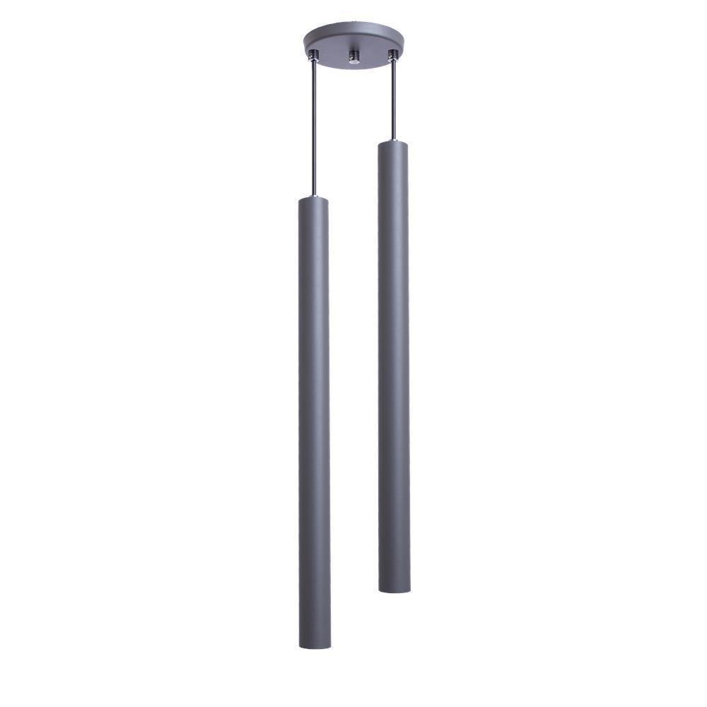 Pendente Tubo Cinza 50 Cm - Duplo+Lâmpada Led Branco Quente - 1
