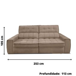 Sofá 254 cm 3 Lugares Retrátil Reclinável Matielo América - 3