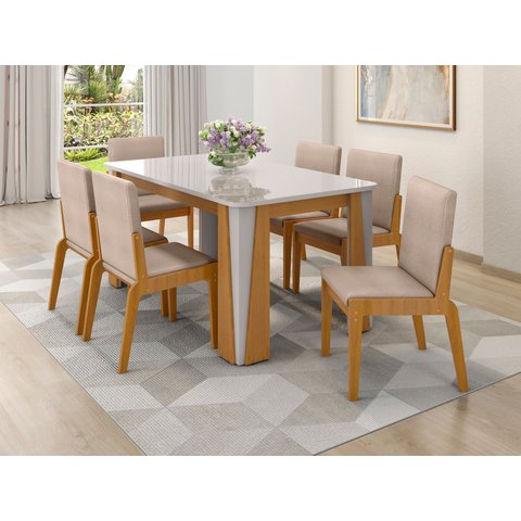 Conjunto de Mesa com 6 Cadeiras Opera Marrom/Marromle/Off White