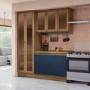 Ver imagem 1 de Armário de Cozinha Compacta com Vidro Reflecta 100% Mdf 192cm Nogueira/azul Profundo Celeste