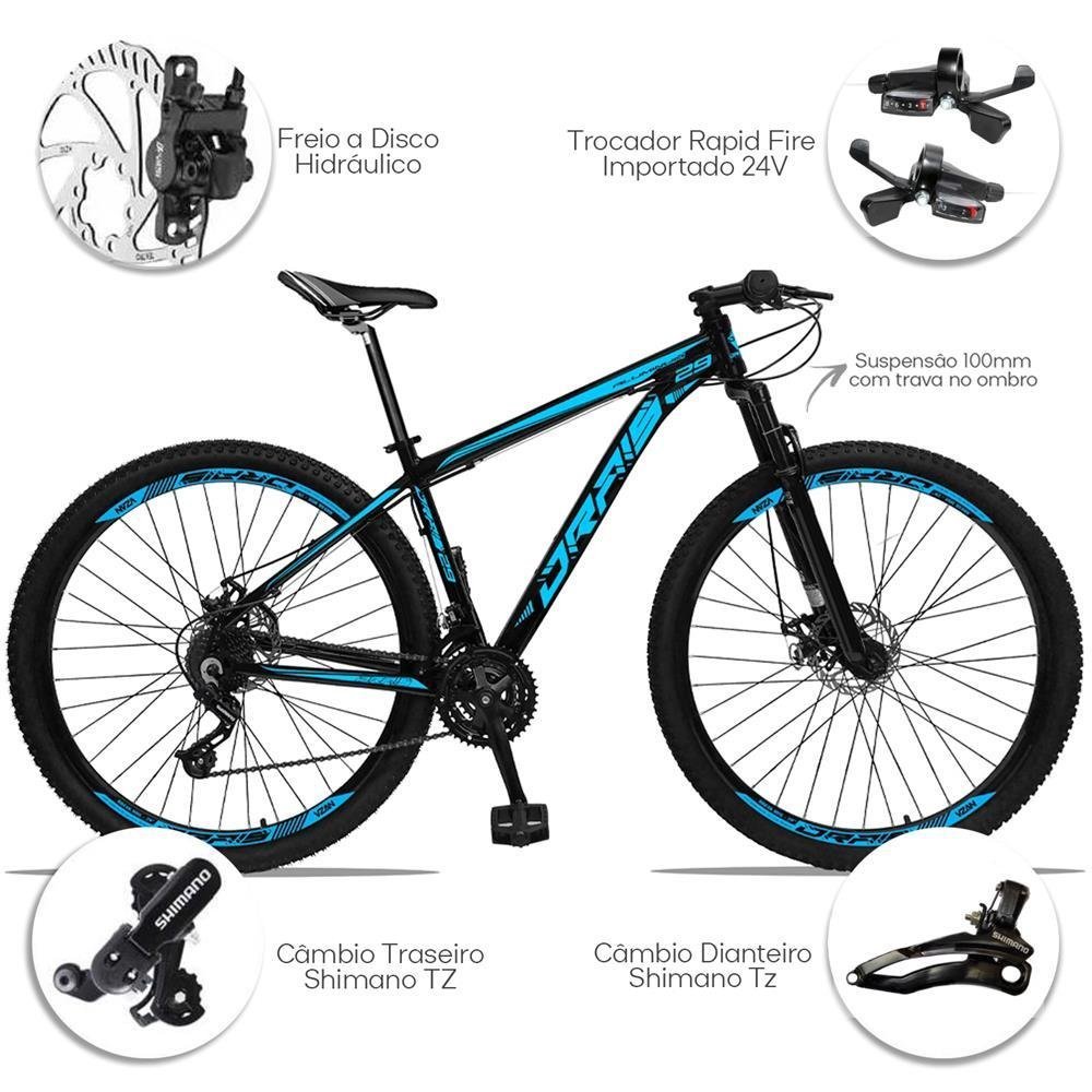 Bicicleta Drais Aro 29 24V Suspensão Freio Hidráulico Preto/Azul Turquesa 15" - 229 - 2