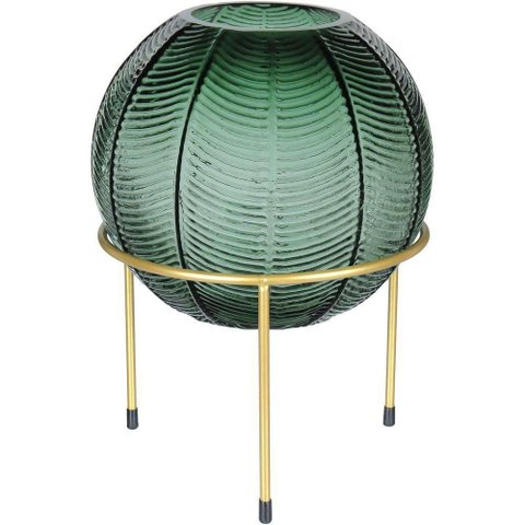 Vaso Decorativo Enfeite Casa Folhas Home&co com Suporte Metal Vidro 28x20x20cm Verde