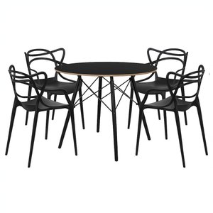 Conjunto Mesa Redonda Eames Black 90cm + 4 Cadeiras Allegra Sala Cozinha Jantar - La Mobilia