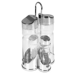 Galheteiro Vidro de Mesa 5 Pecas Suporte Kit Azeite Vinagre Sal Tempero Cozinha Bar Restaurante - 1