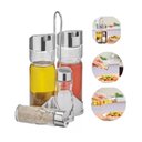 Ver imagem 2 de Galheteiro Vidro de Mesa 5 Pecas Suporte Kit Azeite Vinagre Sal Tempero Cozinha Bar Restaurante