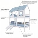 Ver imagem 3 de Beliche Casinha Encantada com Kit Escada/ Escorregador Madeira Maciça Branco/ Azul Housin