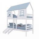Ver imagem 2 de Beliche Casinha Encantada com Kit Escada/ Escorregador Madeira Maciça Branco/ Azul Housin