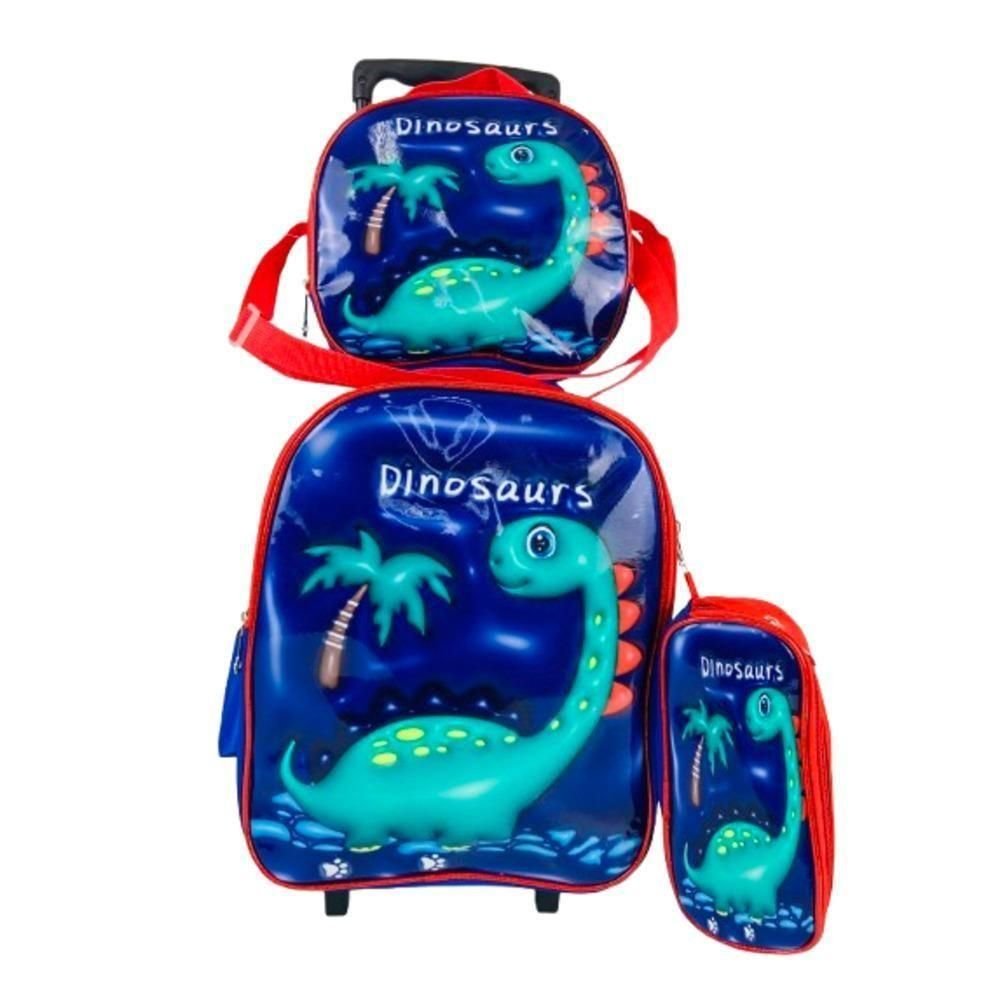 Kit Mochila Infantil com Rodinhas Meninos Bolsa Escolar Dinossauro ...