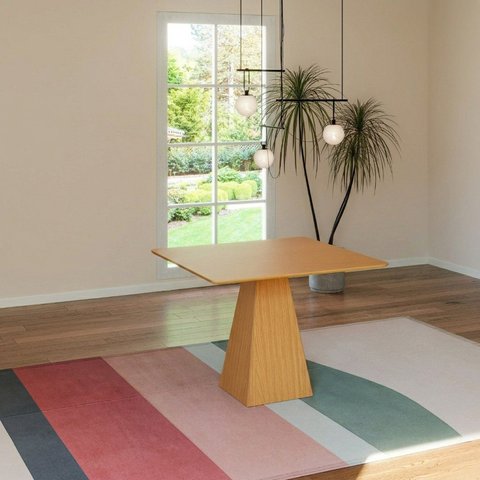 Mesa de Jantar Quadadra 4 Lugares 105cm x 105cm Base Piramide 100% MDF Carvalho Rose