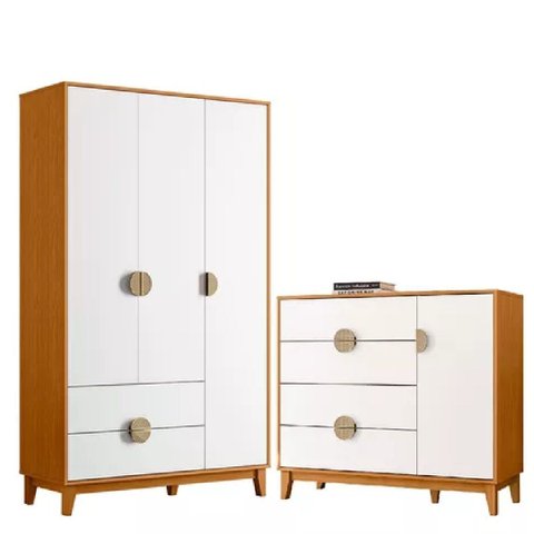 Conjunto de Quarto com Roupeiro e Cômoda Ipê - Moveis Leartam