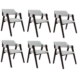 Kit 6 Cadeiras Sala de Jantar e Jogos Carteados Madeira Maciça Poker Linho Cinza/tabaco G42 - Gran B